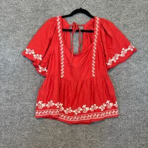 Old Navy Shirt Womens 2XL XXL Red Salmon Cottage Core Bohemian Plus Size‎